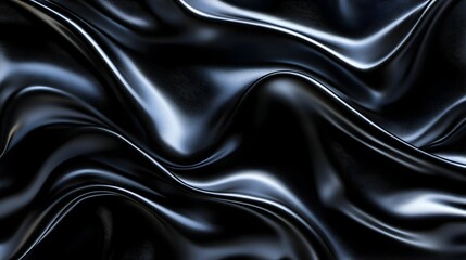 Fototapeta premium Mysterious Black Silk Backdrop with Captivating Waves and Reflective Highlights