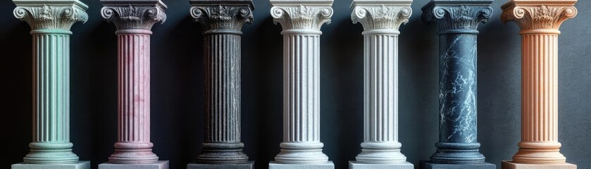 Obraz premium 3D printed architectural column models, for educational purposes, showcasing different styles, 3D illustration