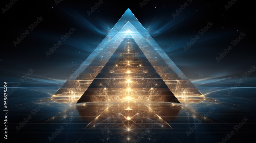 Poster a mesmerizing fractal pyramid, its intricate patterns swirling and intertwining, glowing with an eth