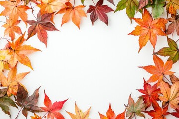 Autumn Maple Leaves Flat Lay White Background created with Generative AI