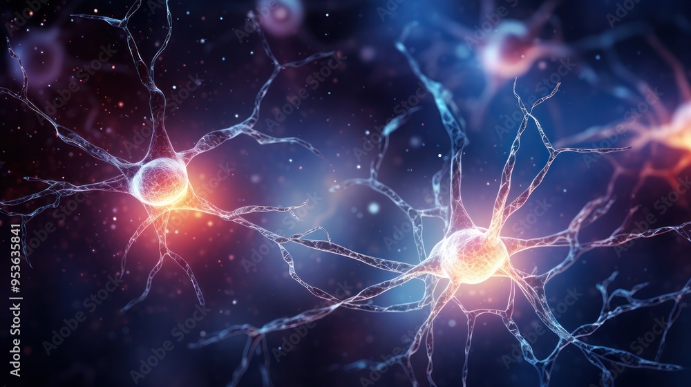 Poster a microscopic view of a neural network, with synapses firing like tiny lightning bolts, revealing th