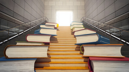 Fototapeta premium Journey of Learning: Staircase of Books Leading to Enlightenment