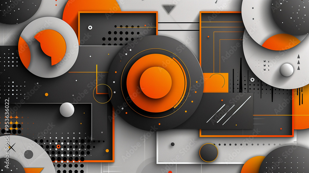 Poster modern geometric abstract with orange and grey elements..