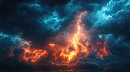 Fototapeta premium Cloudy storm letters, with dark storm clouds, lightning, and rain effects, dramatic theme, 3D typography