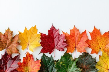 Fototapeta premium Autumn Maple Leaves Flat Lay White Background created with Generative AI
