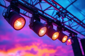 Stage Lights Illuminated at Sunset with Vibrant Colors