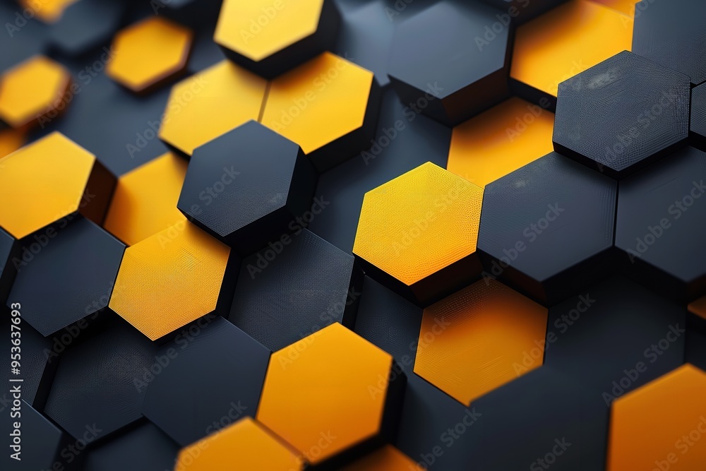 Aufkleber abstract backdrop with yellow and black hexagons. generative ai