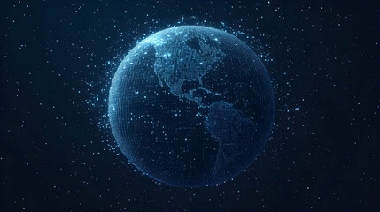 Obraz premium A glowing digital sphere of Earth with continents and a star field background.