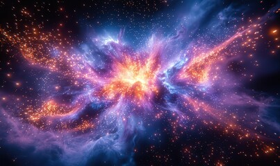 Naklejka premium Vibrant Cosmic Nebula Explosion with Blue and Purple Hues