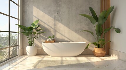 Elegant marble wall with minimalist wooden frame in luxurious bathroom. Sophisticated and serene