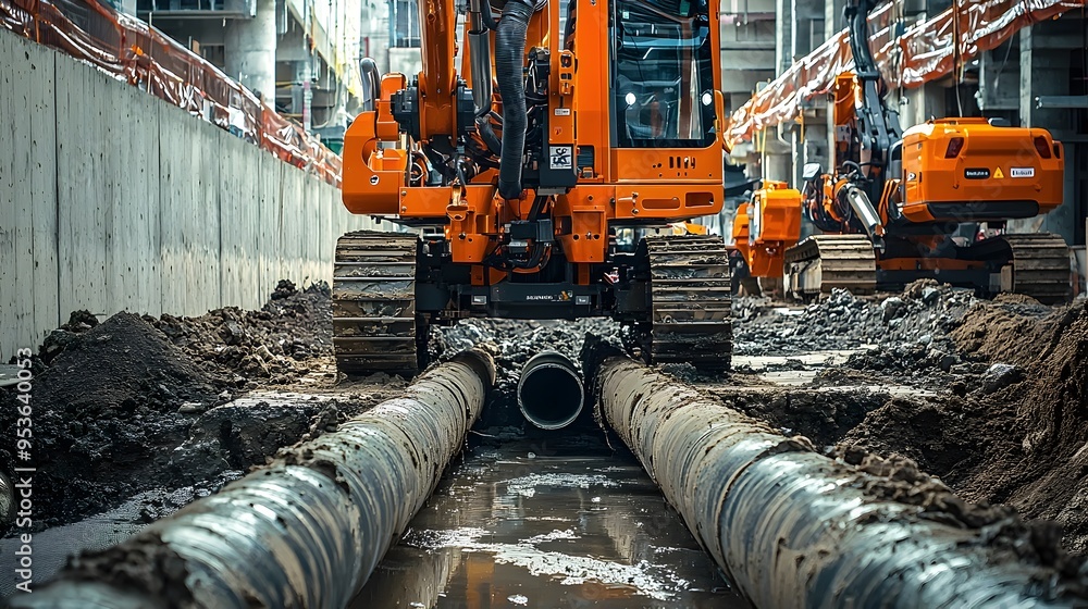 Poster robotic machines automating underground pipe installation for urban infrastructure development