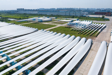 view of blades of wind power turbine in field © zhu difeng