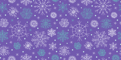 Pattern. Set of snowflakes. Drawing, doodles. New Year Christmas decor, seamless background. Winter vector illustration.
