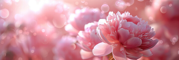 Pink peony flower blooming in a soft light background
