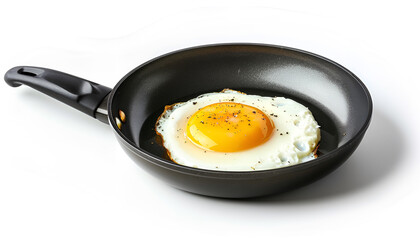 fried egg in a frying pan on white background