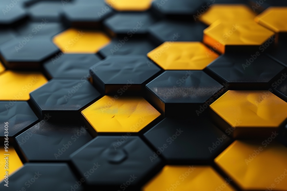 Aufkleber abstract backdrop with yellow and black hexagons. generative ai
