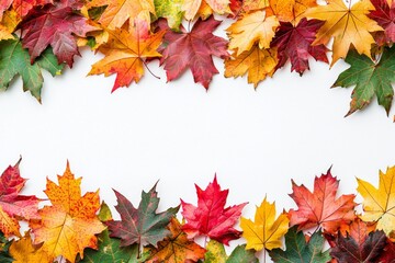 Autumn Maple Leaves Flat Lay White Background created with Generative AI