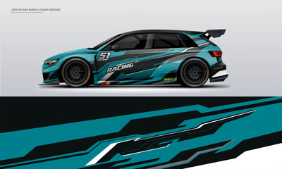 Hatchback Car wrap decal design vector racing sport. decal or livery design. Abstract racing graphics black green backround. Editable vector template