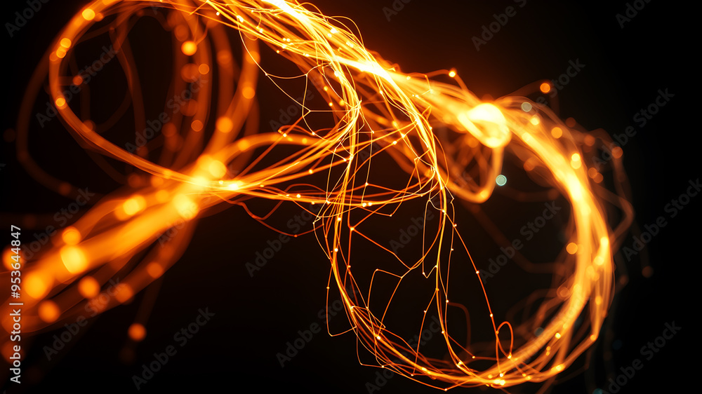 Aufkleber a network of bright, glowing fibers twisting and intertwining, forming a luminous web against a dark