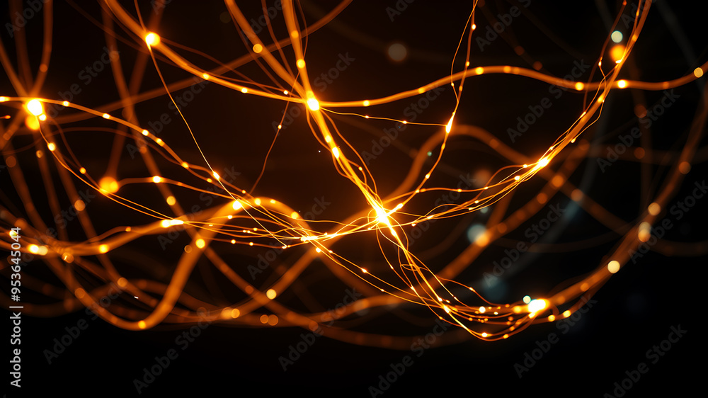 Aufkleber a network of bright, glowing fibers twisting and intertwining, forming a luminous web against a dark