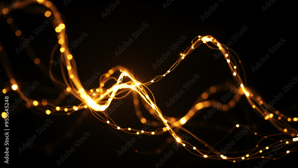 Poster a network of bright, glowing fibers twisting and intertwining, forming a luminous web against a dark