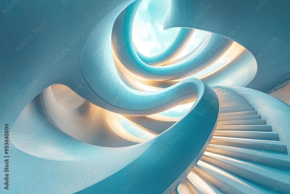 Aufkleber futuristic abstract architecture with blue and white color scheme