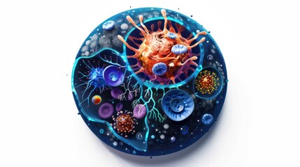 Naklejka premium A scientific diagram of a human cell, labeled with its various parts and functions, providing a clear and informative representation