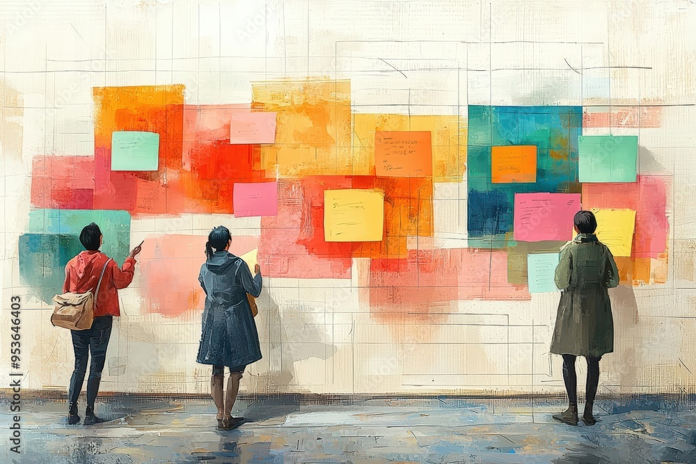 Aufkleber artistic brainstorming session with vibrant color scheme and sticky notes
