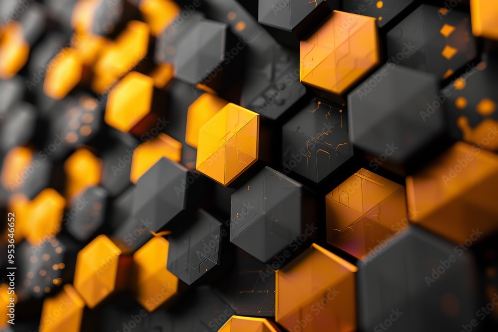 Aufkleber abstract backdrop with yellow and black hexagons. generative ai