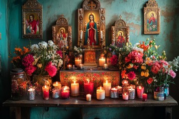 Icons Home Altar Eastern Orthodox Christianity Religion Spiritual Symbol