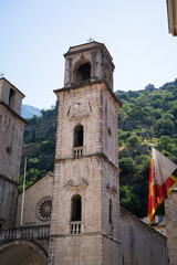 Fototapeta premium old building and mountains on background