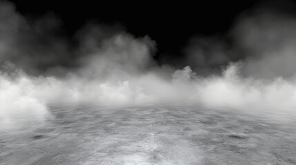 Eerie mist on a dark floor creates a haunting atmosphere, perfect for Halloween-themed backgrounds, featuring swirling smoke and shadows that enhance the mysterious ambiance of spooky celebrations