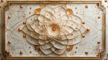 Sacred geometry patterns with wooden frame in spiritual study. Intricate designs and soothing colors, white background