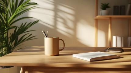 Fototapeta premium Minimalist Eco Friendly Office Workspace with Recycled Stationery and Natural Elements