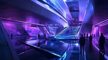 Futuristic Digital Art Museum with Sleek Modern Architecture and High Tech Interactive Displays