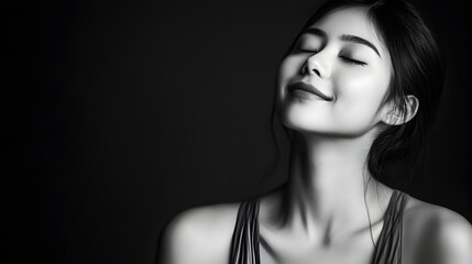 Elegant Black and White Portrait of Smiling Woman