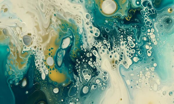 Cream and aqua tones merge in a natural, organic abstract design