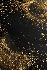 Golden glitter on black background with sparkling bokeh, elegant festive design