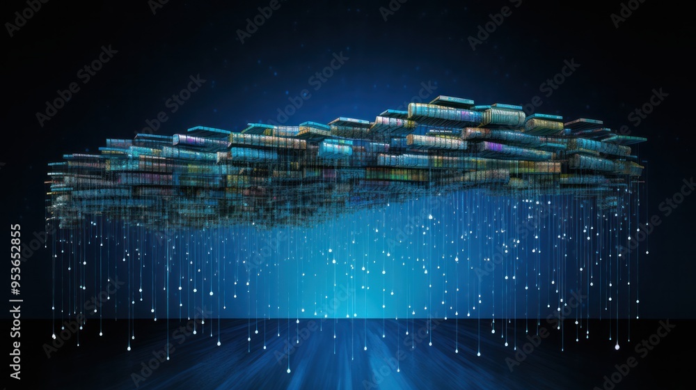 Poster a waterfall of data cascading down a mountain of knowledge, each droplet representing a unique piece