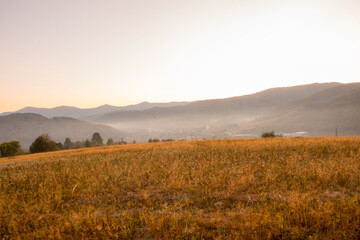 A Serene Sunrise Casting Golden Light Over Rolling Hills and Fences Across the Horizon