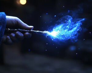 Mesmerizing Magic Show with a Twist Witness a Wand Ignite with Enchanting Blue Flames, a Spectacle of Wonder and Illusions