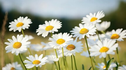 Obraz premium The landscape of white daisy blooms in a field 