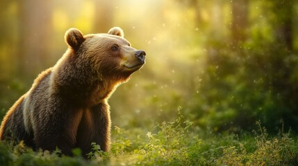 Obraz premium Wild brown bear in summer forest Wildlife scene