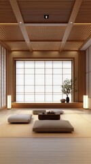 Obraz premium Elegant Japandi The Art of Minimalist Living Room Design
