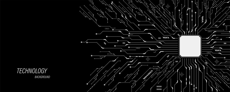 White circuit diagram on dark background. High-tech circuit board connection system.Central Computer Processors CPU Chip . AI technology concept. 