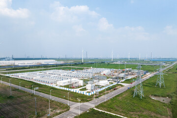 view of energy storage cabinets in field