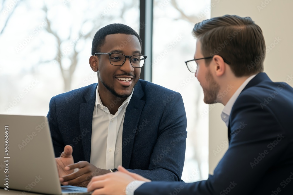Aufkleber Two skilled professionals are deeply engaged in a meaningful and productive business conversation that focuses on various aspects of their work and collaboration in the corporate setting