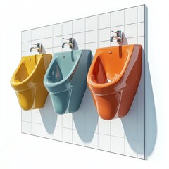 Isometric Illustration of 3d a row of urinals for male icon