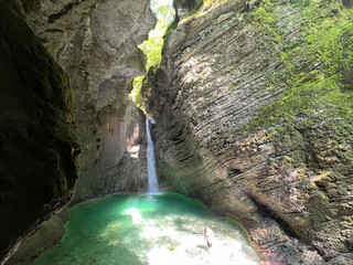 Big Kozjak waterfall or Kozjak waterfall (Kobarid, Slovenia) - Grosser Kozjak-Wasserfall oder...