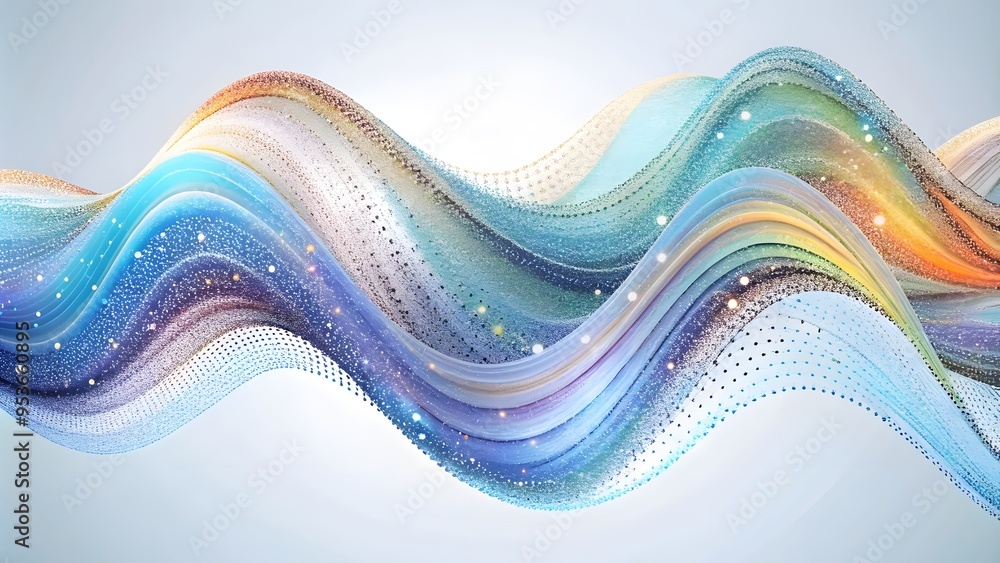 Aufkleber a digital illustration of a white background with an abstract wave pattern made from small colorful 